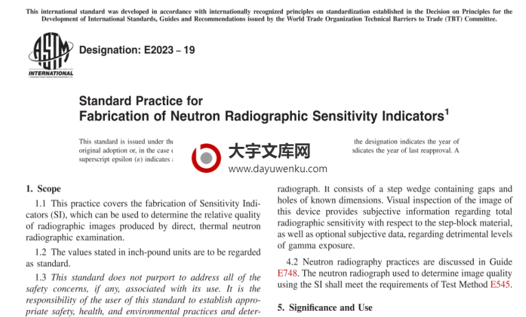 ASTM E2023-19 pdf free download 中子射线敏感性指示器的制作标准